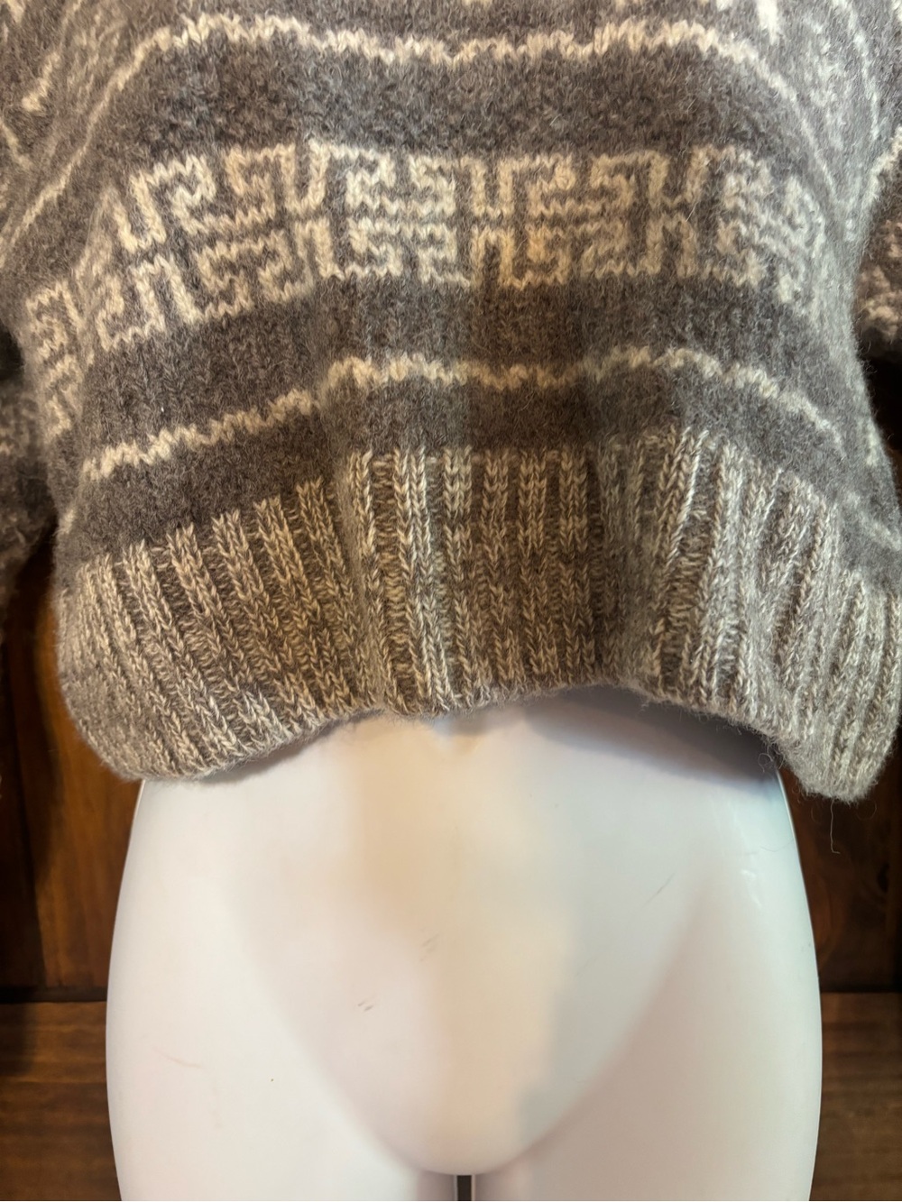 GANNI Grey Organic Wool Logo Knit Cropped Fair Isle Sweater S - Picture 7 of 16